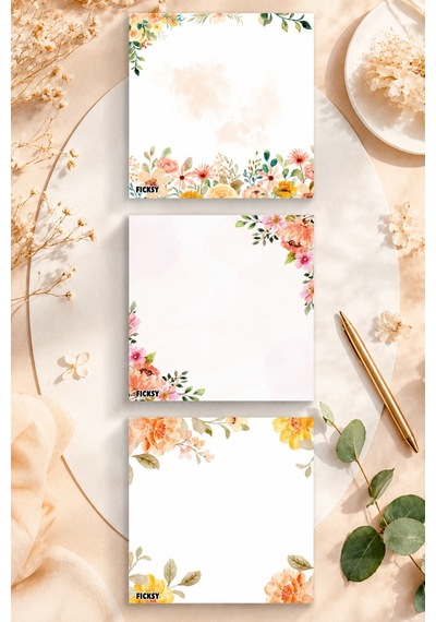 Çiçek Bloknot - 9 9 Cm Ebat- 50 Yaprak - Notepad - Memopad - Çizgisiz Not Kağıdı- To Do List - 3585