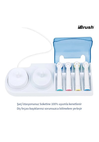 Şarjlı Ve Pilli Diş Fırçası Tutucu Stand Ve 2 Adet Koruyucu Kapak Beyaz - Mavi