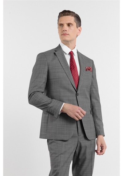 İmza Füme Mono Yaka 6 Drop Slim Fit Tam Astar Esnek Takım Elbise 1001255160