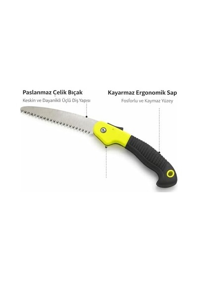 Katlanabilir Bahçe Budama Testeresi, Fosforlu Sarı Ergonomik Sap, Paslanmaz Çelik Bıçak, Ağaç Dalı Ve Kamp İçin El Testeresi