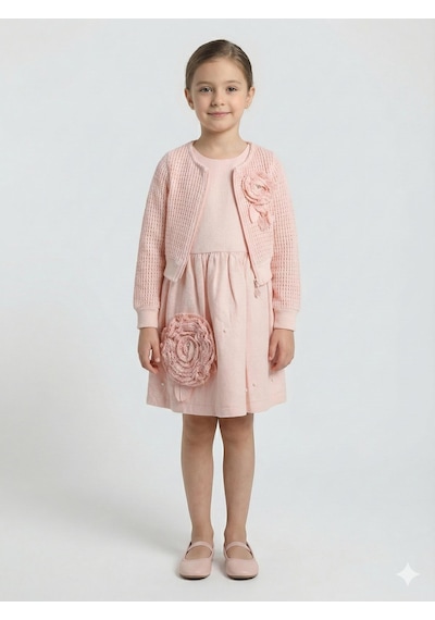 Xo Kids Kız Çocuk Elbise + Bolero 6-9 Yaş 52124 Pudra