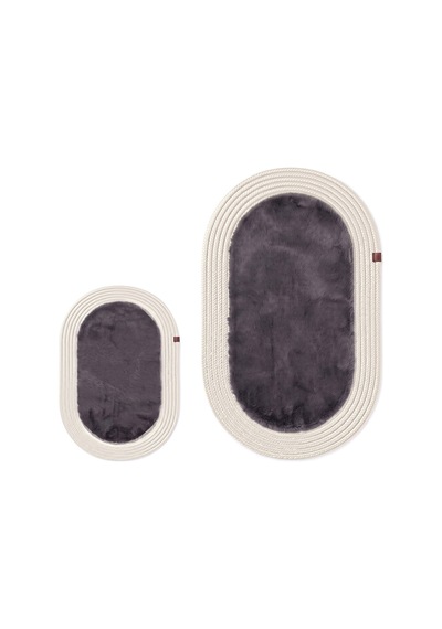 Banyo Paspası Takımı 60x100+40x60 Cm Düz Antrasit Gri & Krem Antrasit Gri - Krem
