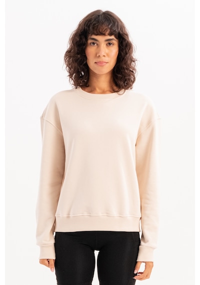 Justever Bisiklet Yaka Basic Kalıp Bej Kadın Sweatshirt Eşofman Üstü - Aura Bej