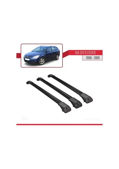 Kia Ceed Sportswagon 2006-2009 Arası İle Uyumlu Ace-1 Ara Atkı Tavan Barı Siyah 3 Adet Bar