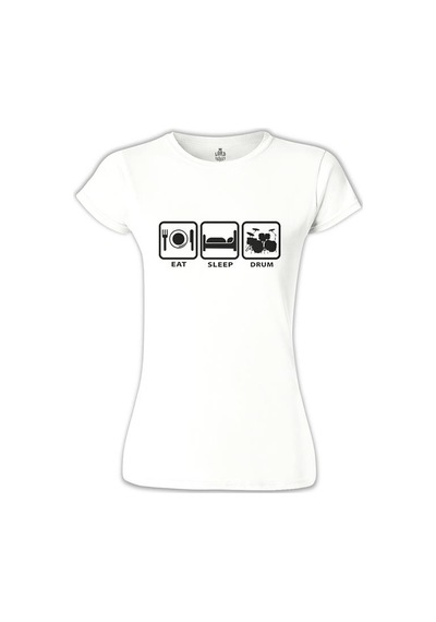 Eat Sleep Drum Beyaz Kadın Tshirt 001