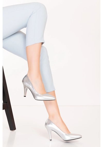 Gondol Hakiki Deri Stiletto-vdt.25 Lame Gümüş