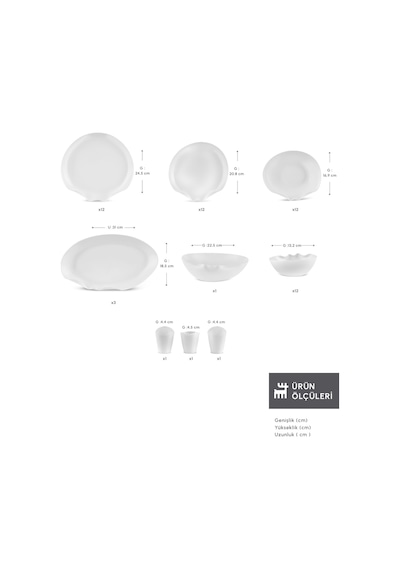 Karaca Earth Collection Crest 55 Parça 12 Kişilik Yemek Takımı Beyaz