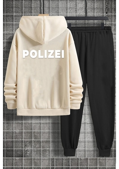 Uyguntarz Unisex Polizei Sırt Baskılı Eşofman Takımı Bej