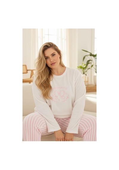 Siyah İnci Nakışlı Büyük Beden Polar Kışlık Örme Pijama Takım 25222570 Beyaz-pembe Siyah İnci Nakışlı Büyük Beden Polar Kışlık Örme Pijama Takım 25222570 Beyaz-pembe