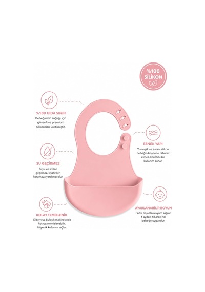 Bpa İçermeyen%100 Silikon Bebek Mama Önlüğü Kaydırmaz Cepli Bebek Önlüğü Pembe Çok Renkli