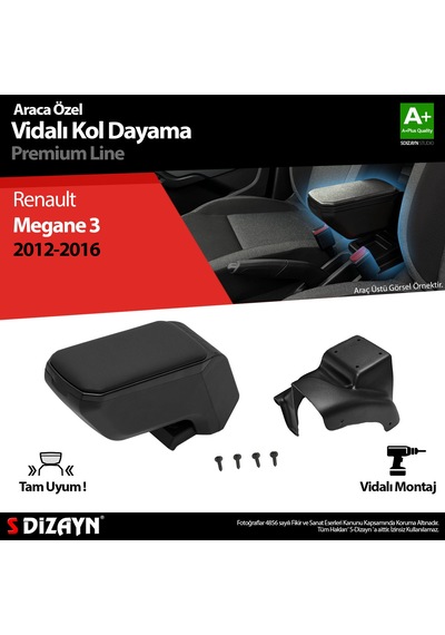 S-dizayn Renault Megane 3 Abs Vidalı Kol Dayama Kolçak Siyah 2012