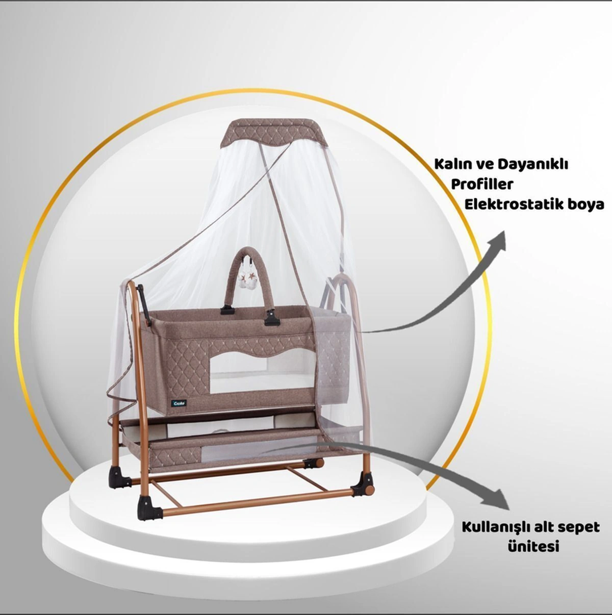 C-1100 Gold Plus Lüks Tüllü Beşik Kahve