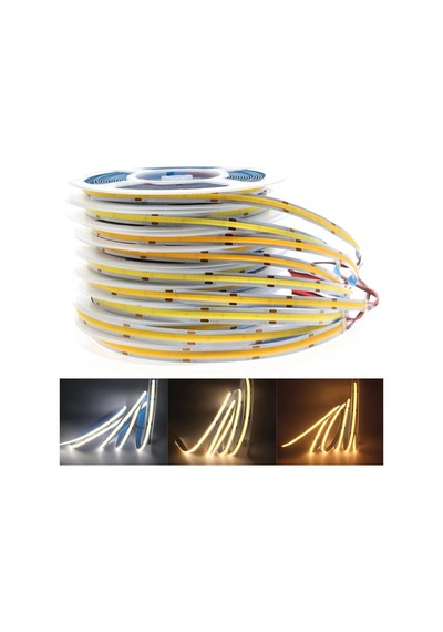 Cob Led Şerit 5metre 12v 320led/m 6500k Soğuk Beyaz 10w 8mm Ip20 Aydınlatma Işık Hortum Kendinden Yapışkanlı Soğuk Beyaz