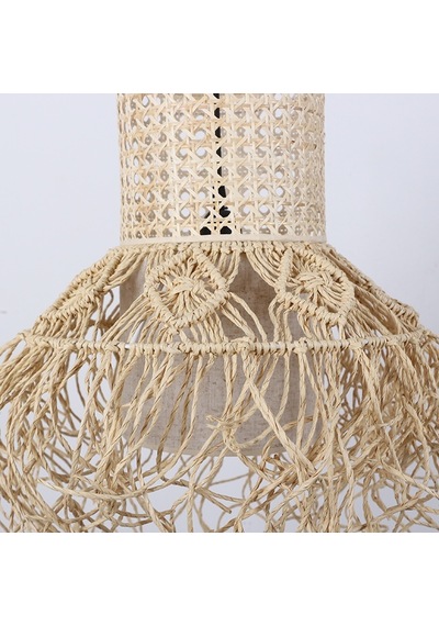 Bohem Etnik Doğal Hasır Doğal Rafya Bambu & Rattan Handmade Dekoratif Sarkıt Saçaklı Avize 40x60cm-9096412593538 Bej