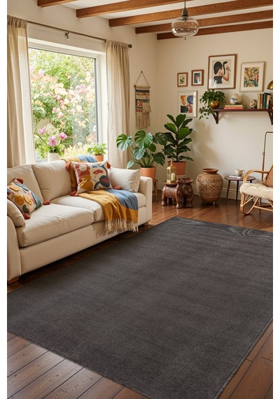 Valerıa Vlr01z Antrasit Dekoratif Şönil Kilim Modern Desen Yıkanabilir Yumuşak Kaymaz Taban Halı