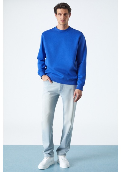Grimelange Travıs Erkek Yumuşacık Kumaşlı Regular Fit Yuvarlak Yakalı Saks Mavi Sweatshirt