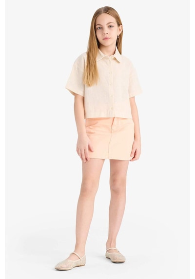 DeFacto Kız Çocuk Cropped Fit Pamuklu Sırt Baskılı Kısa Kollu Gömlek E4258A825SMBG132