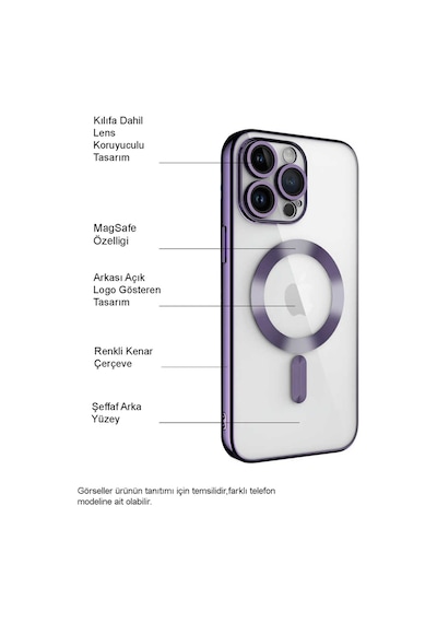Apple Uyumlu iPhone 11 Mag Safe Özellikli Lens Korumalı Logo Gösteren Şeffaf Silikon Kılıf