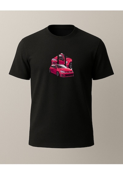 Golf Baskılı T-shirt Siyah