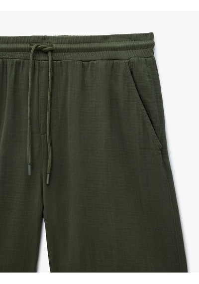 Koton Beli Bağcıklı Cepli Regular Fit Pamuklu Müslin Bermuda Şort Haki 7wam40043hw