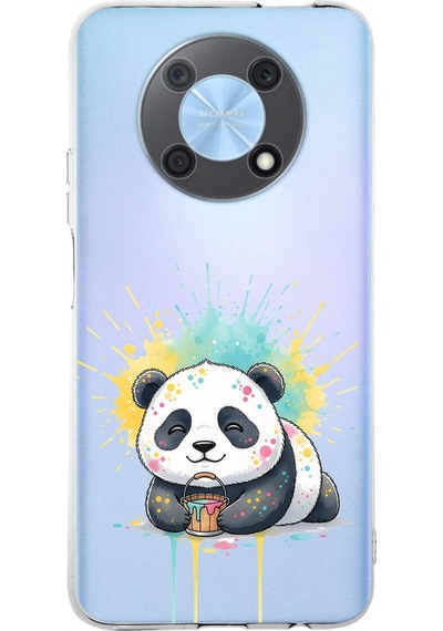 Huawei Nova Y90 İle Uyumlu Splash Panda Tasarımlı Şeffaf Silikon Kılıf Şeffaf