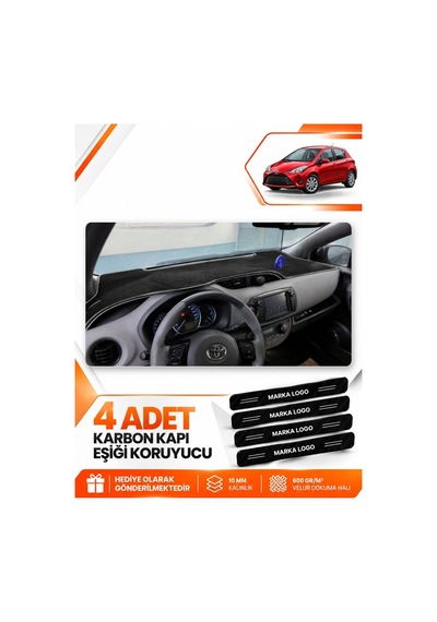 Toyota Yaris 2014-2019 Uyumlu Ön Göğüs Torpido Koruma Kılıfı Halısı Koruyucu - Siyah Gri