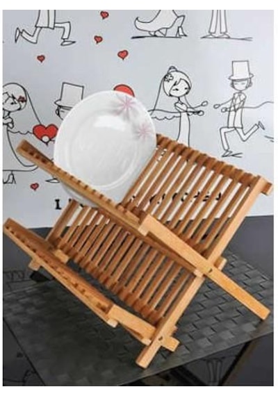 Bambu Bulaşıklık 2 Katlı Tabaklık Bardaklık Tezgah Üstü Düzenleyici Karışık