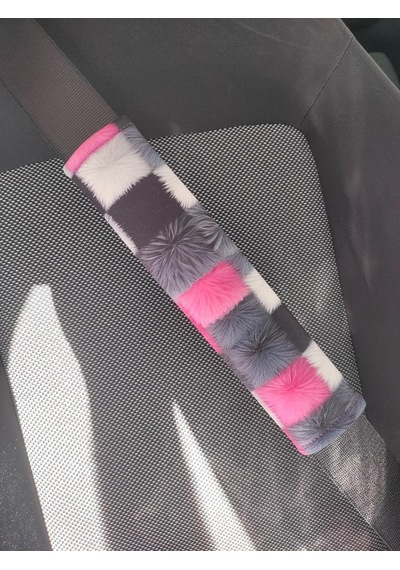 Dijital Baskılı Emniyet Kemeri Pedi, Pembe-gri Kareli, Yumuşak Süngerli, Universal, 26 Cm, 2 Adet