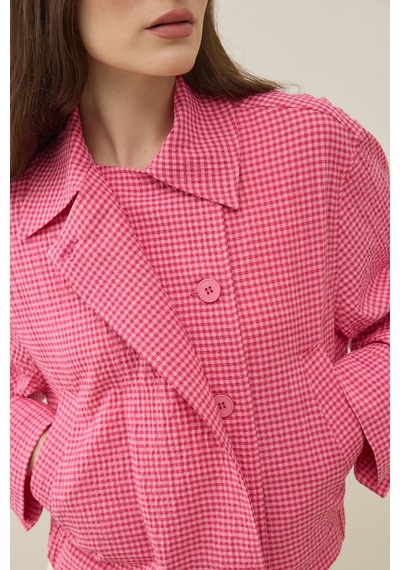 Molene Pembe Pötikare Desenli Mini Bomber Ceket