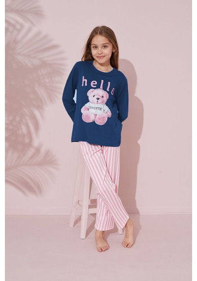 Siyah İnci Pamuklu Örme Pijama Takım 24241116 İndigo