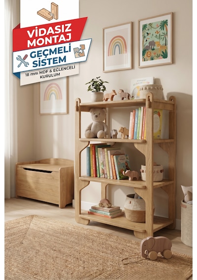 Tridihome Montessori Vidasız Geçmeli Sistem 18mm Mdf Dayanıklı Çocuk Kitaplığı Ve Oyuncak Rafı Safir Meşe Tridihome Montessori Vidasız Geçmeli Sistem 18mm Mdf Dayanıklı Çocuk Kitaplığı Ve Oyuncak Rafı Safir Meşe