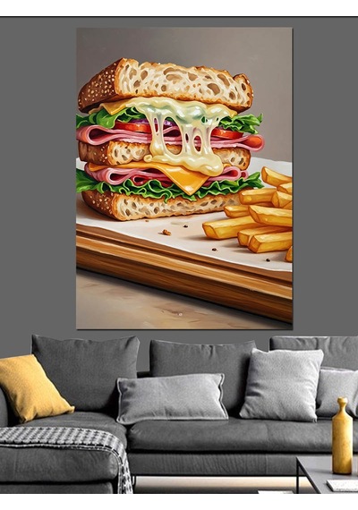 Ahşap Tablo Lezzetli Sandviç Patates Kızartması