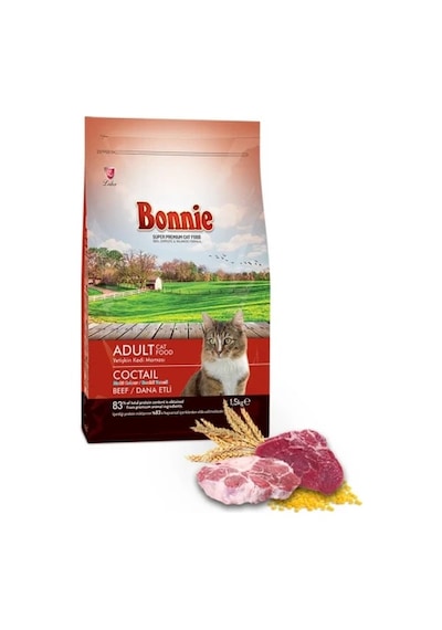 Bonnie Renkli Taneli Sığır Etli Yetişkin Kedi Maması 1500 G