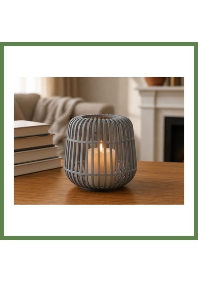 Bezos 3d Baskı Modern Kafes Tasarımlı Dekoratif Mumluk - Tealight Mumluk, Masaüstü Ev Ve Ofis Dekoru-gri Hb006