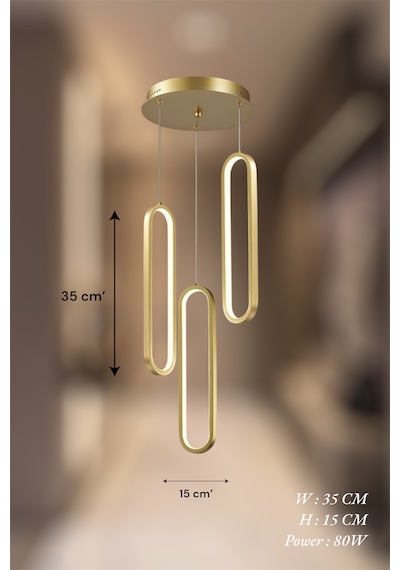 Modern Gold 3 Lü Nordic Sarkıt 3 Renk Kumandalı Led Avize Eskitme - Gold
