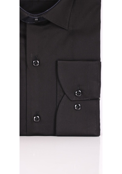 Aclassics Erkek Siyah Slim Fit Saten Pamuk Cepsiz Gömlek