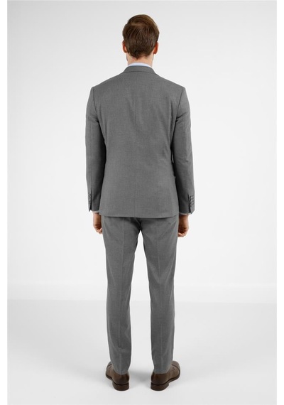 İmza Gri Mono Yaka Kazayağı Desen Yelekli 6 Drop Slim Fit Takım Elbise 1001255175 Gri