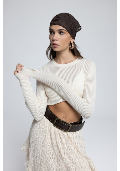 Mai Collection Mai Studios Co. Liana Bej Yumuşak Doku Triko Crop Bej
