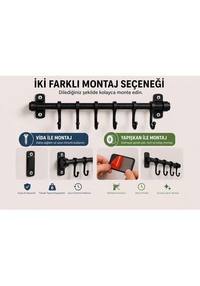 Orret Home 6 Kancalı Duvar Askısı Siyah Metal Askılık
