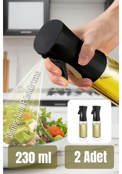 Vienev 2li Airfryer Sprey Yağdanlık Cam Şişe - Izgara Fritöz Salata Yağ Püskürtücü Siyah