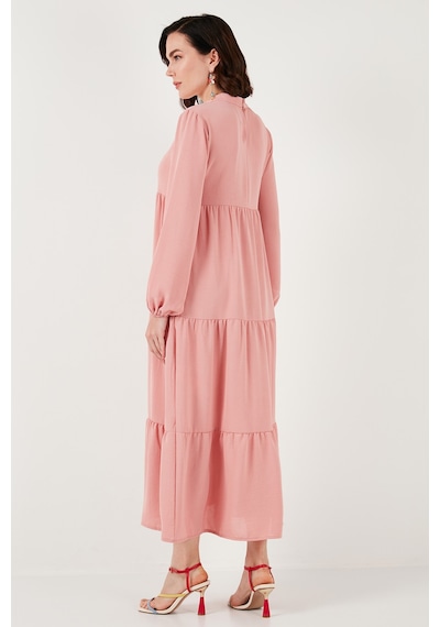 Lela Modest Regular Fit Dik Yaka Uzun Bayan Elbise 611El545 Gül Kurusu