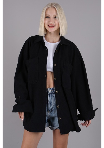Madmext Siyah Oversize Gömlek Ceket Mg1562 Siyah