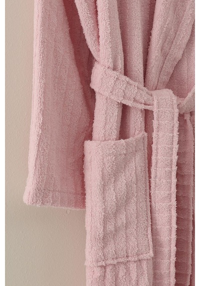 Pamuklu Kapüşonlu Unisex Bornoz Pudra