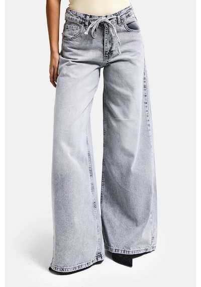 Itsbasic Kadın Gri 4s5-12 Palazzo Fit Bağcıklı %100 Koton Denim Jean