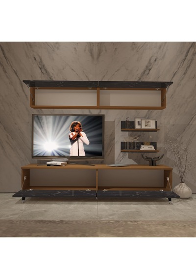 Decoraktiv Eko 5 Mdf Std Silver Tv Ünitesi Tv Sehpası Ceviz - Siyah Mermer