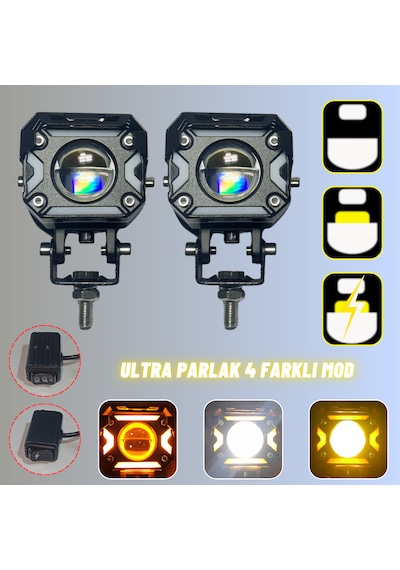 Ultra Parlak Led Motosiklet Ve Off Road Sis Farı Çakarlı 4 Modlu