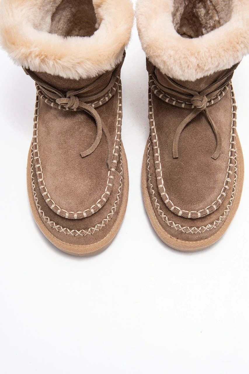 Luvishoes Luvi Shoes Jorel Kum Süet Hakiki Deri Dikişli Kürklü Kadın Bot Kum Süet