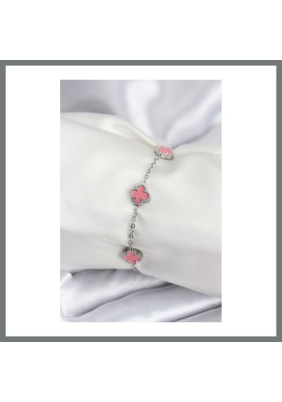 Mmb-trade 316l Çelik Gümüş Renk Pembe Baby Boy Yonca Kadın Bileklik Mmbz