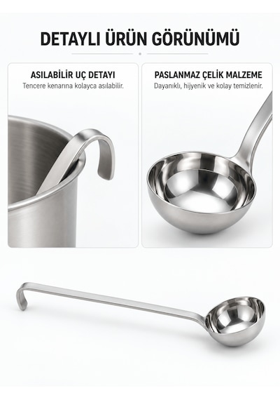 Endüstriyel Sos Kepçesi Paslanmaz Çelik Uzun Saplı Asılabilir Sıvı Dökme Servis Kepçesi Lokanta Restoran