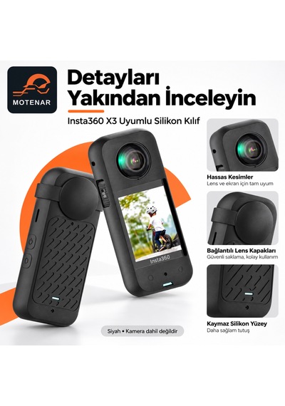 Motenar Insta360 X3 Uyumlu Şeffaf Lens Koruyucu 2 Adet Siyah